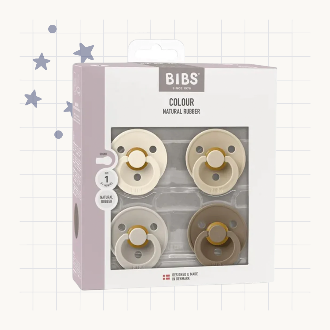 Bibs Pacifier Color 4pack Ivory/Sand Vanilla Darkoak size 1