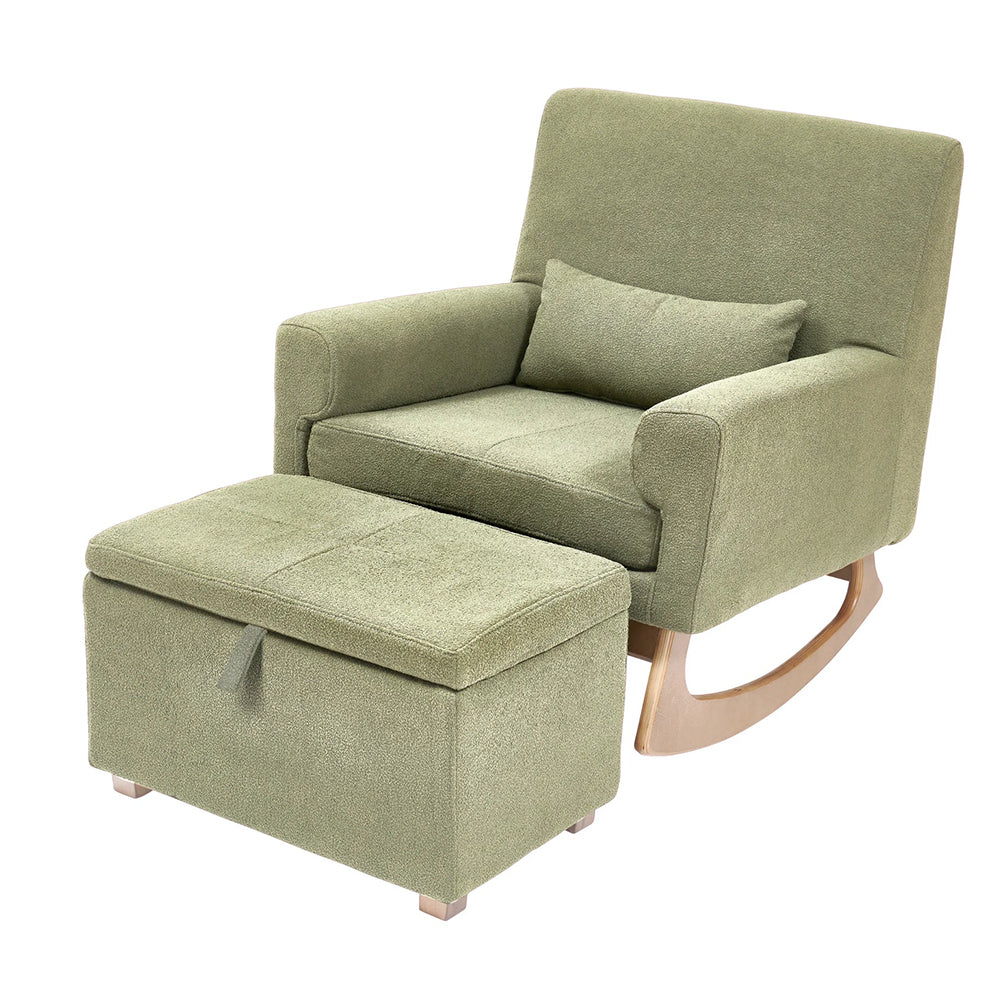 Gaia Serena Rocking Chair & Footstool — Sage Bouclé
