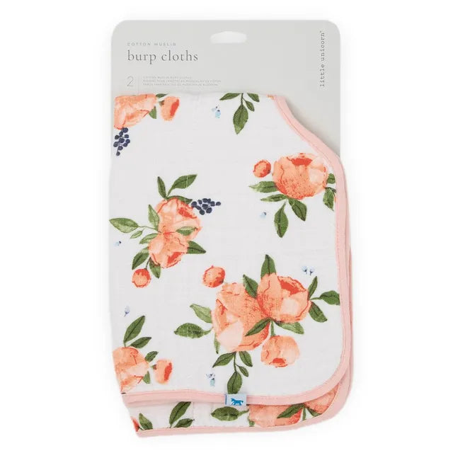 Little Unicorn Muslin Burp Cloth  Watercolor Roses 2
