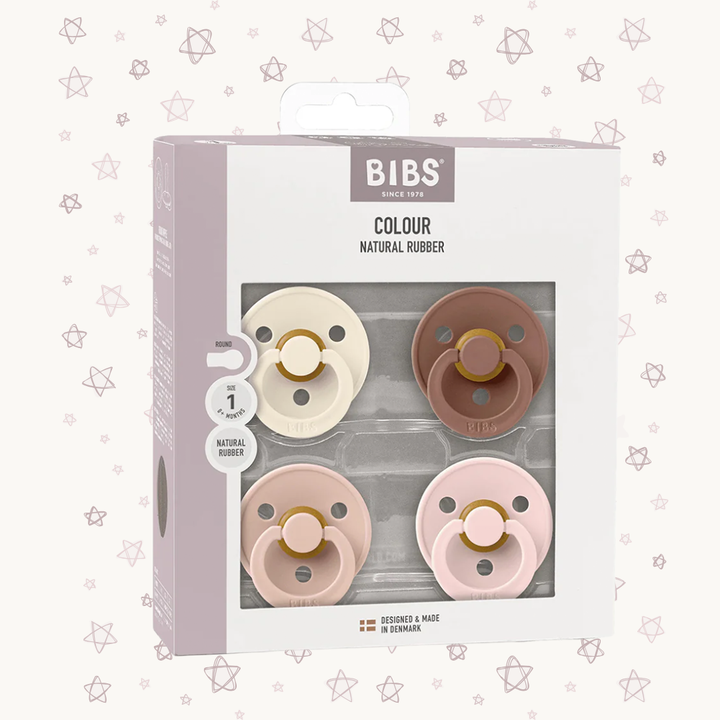 Bibs Pacifier Colour 4 pack Latex Size 1 Ivory Blush