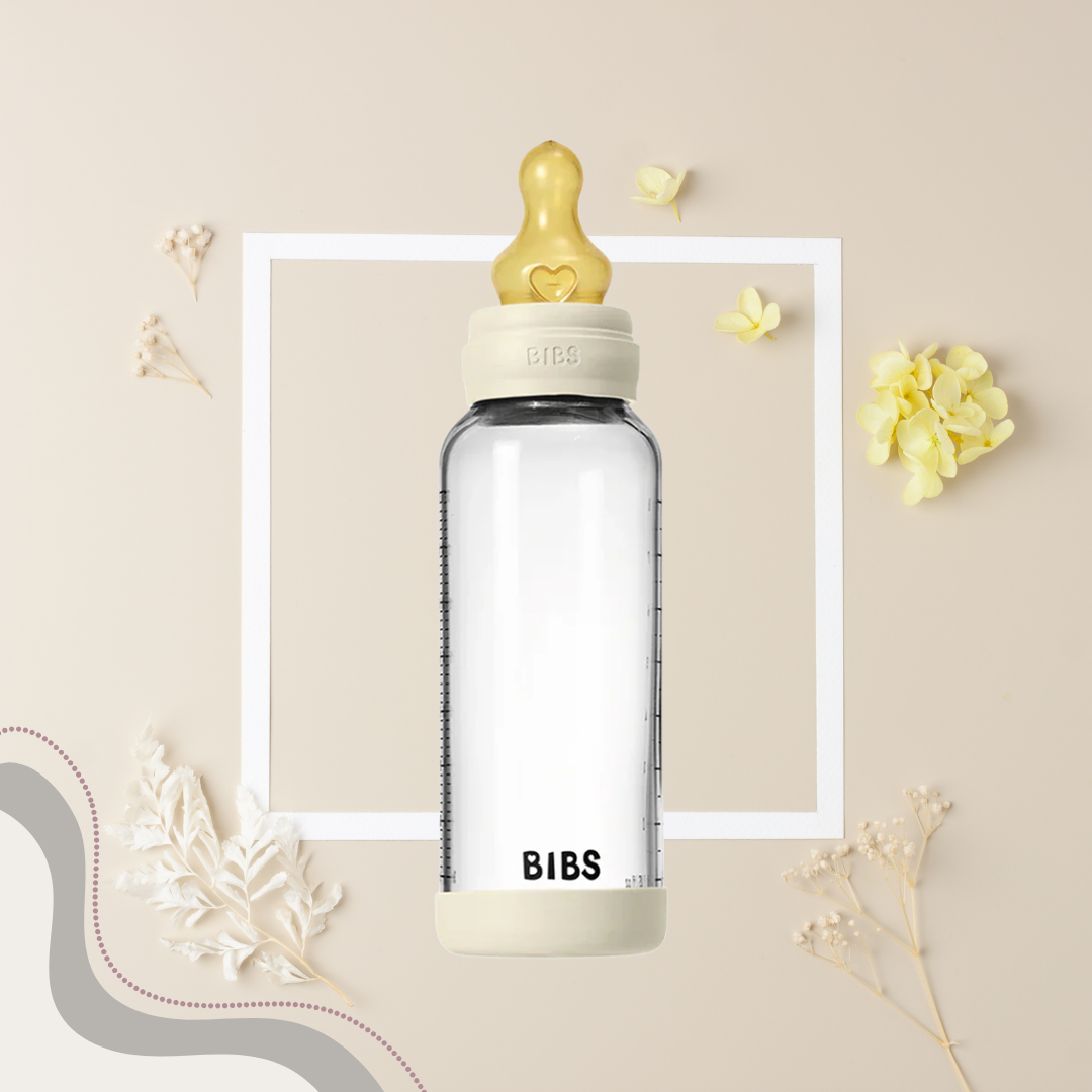 Bibs Baby Glass Bottle Round 1 Pack Latex 240ml Medium Flow Ivory