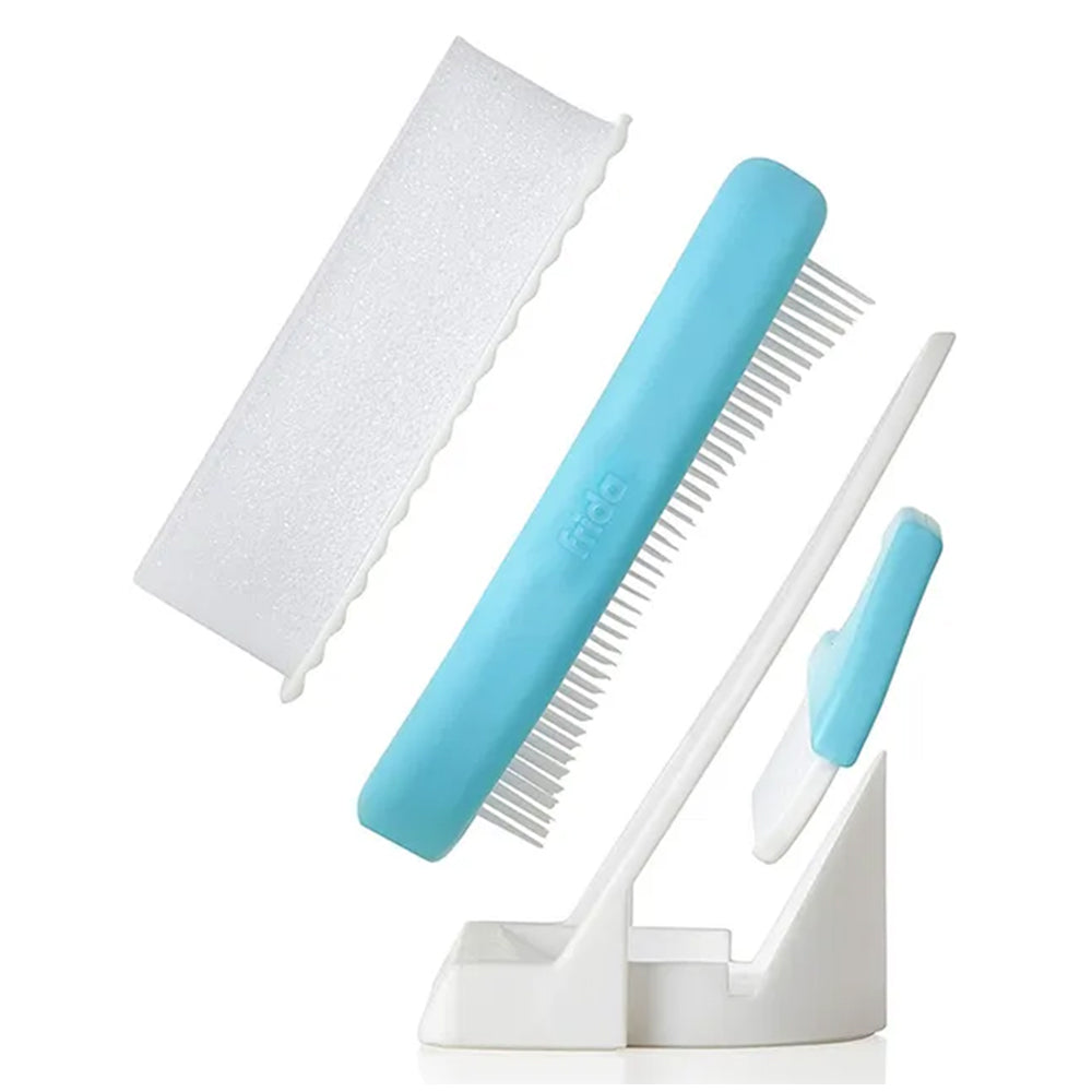 Frida Baby DermaFrida the FlakeFixer Cradle Cap System (Sponge, Brush and Comb) | نظام ديرمافريدا ثلاثي الخطوات لعلاج طاقية المهد من فريدا بيبي