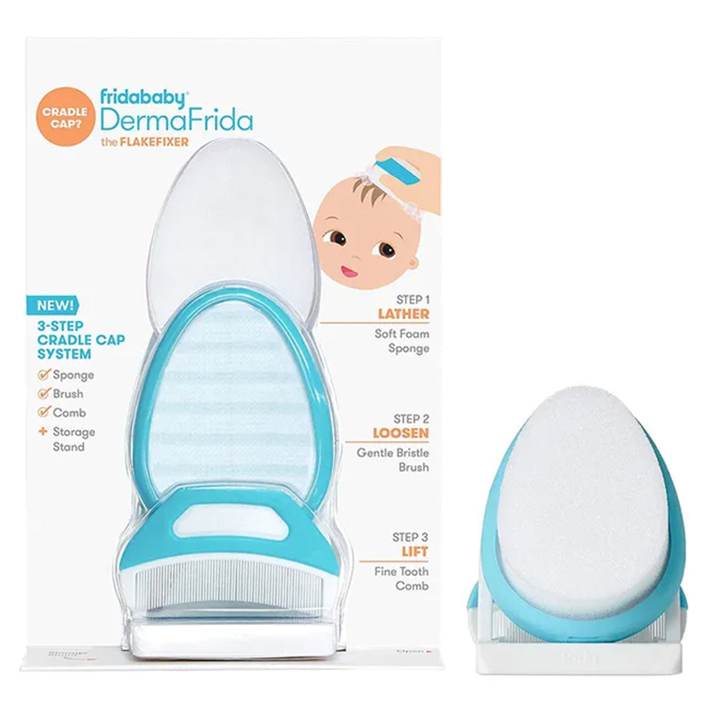 Frida Baby DermaFrida the FlakeFixer Cradle Cap System (Sponge, Brush and Comb) | نظام ديرمافريدا ثلاثي الخطوات لعلاج طاقية المهد من فريدا بيبي