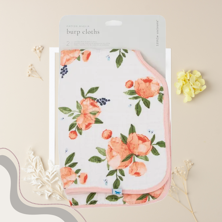 Little Unicorn Muslin Burp Cloth Watercolor Roses 2