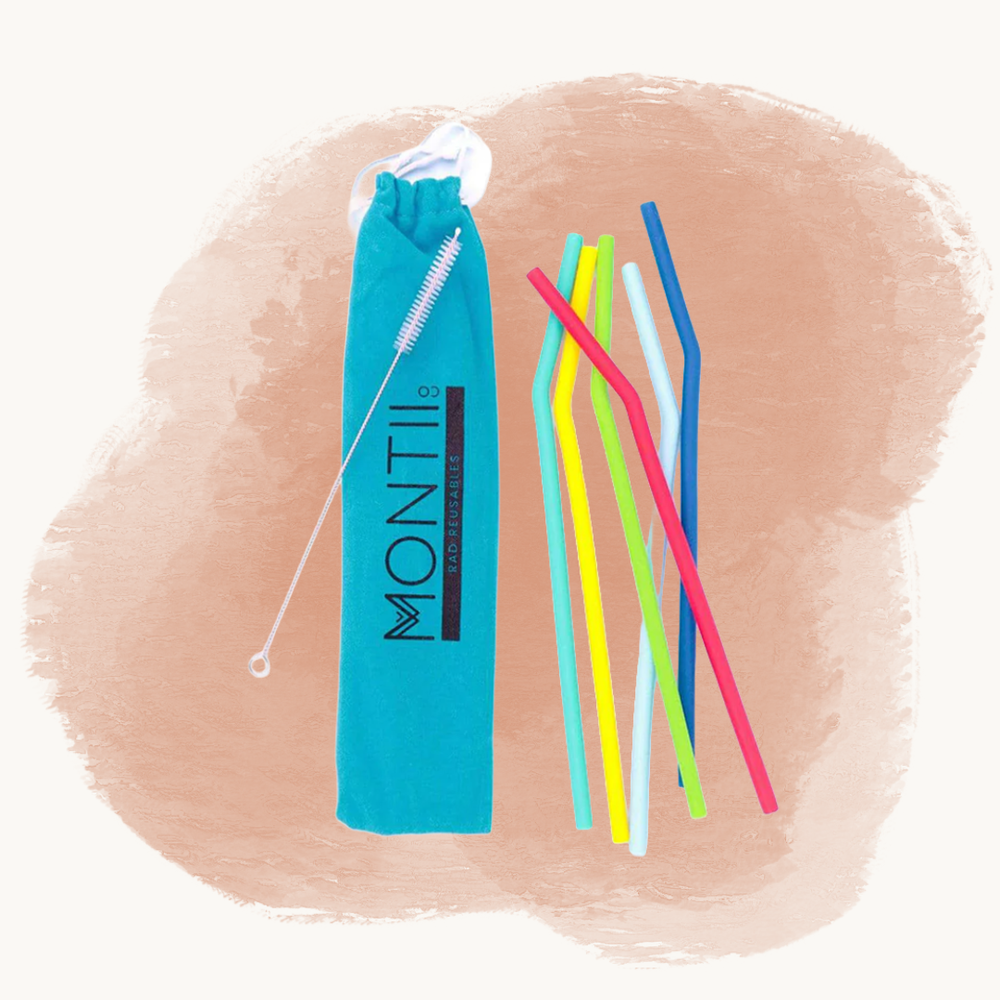 MontiiCo Blue Silicone Straw Set