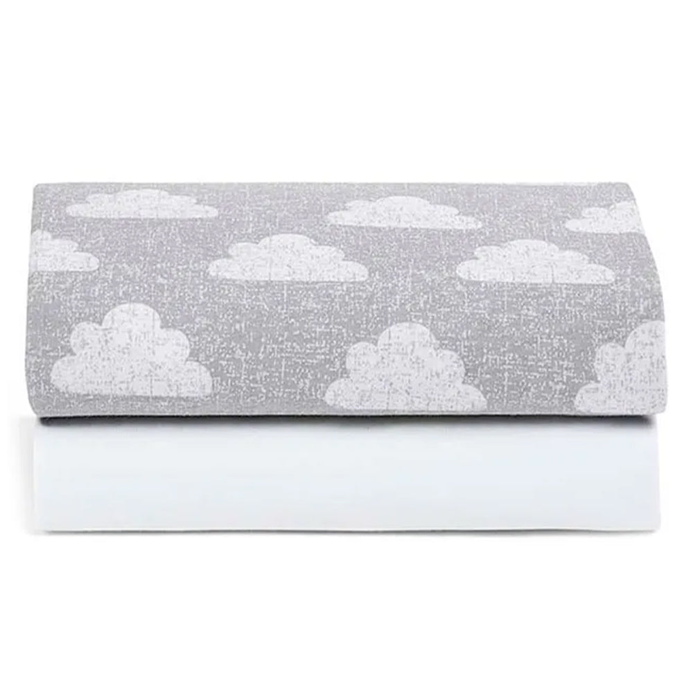 Snuz -Snuzpod Moses Basket Pram fitted sheets pack of 2 cloud nine / سنوز - ملاءات سرير سنوزبود موسى ذات سلة الأطفال، عبوة من قطعتين كلاود ناين
