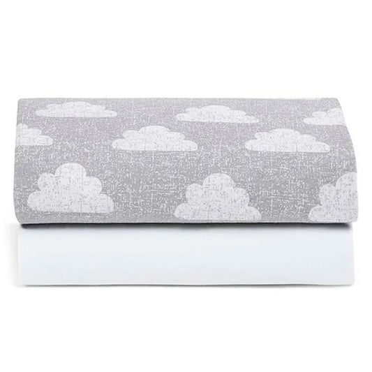 Snuz -Snuzpod Moses Basket Pram fitted sheets pack of 2 cloud nine / سنوز - ملاءات سرير سنوزبود موسى ذات سلة الأطفال، عبوة من قطعتين كلاود ناين