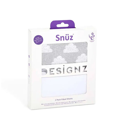 Snuz -Snuzpod Moses Basket Pram fitted sheets pack of 2 cloud nine / سنوز - ملاءات سرير سنوزبود موسى ذات سلة الأطفال، عبوة من قطعتين كلاود ناين
