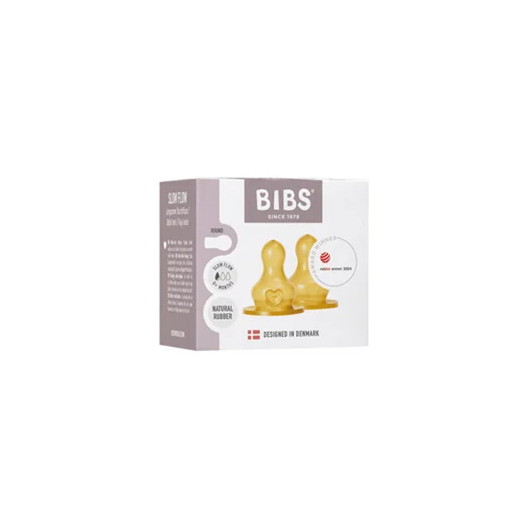 Bibs Baby Bottle Nipple Round Latex 2 Pack Slow Flow Brown