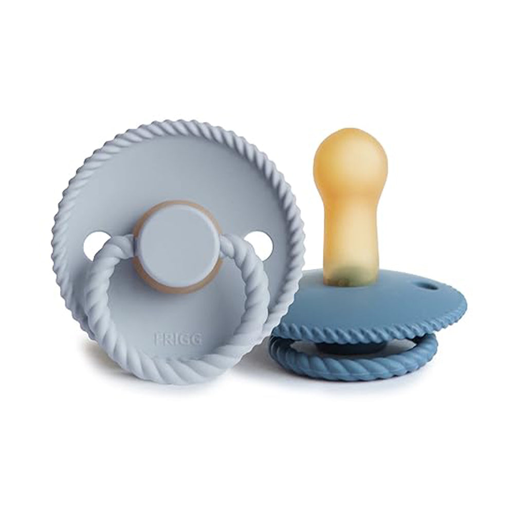 Frigg Rope Latex Baby Pacifier  size 1 pack of 2 Ocean view/Powder Blue /  لهاية الأطفال المصنوعة من حبل اللاتكس من فريج، مقاس 1، عبوة من قطعتين، منظر المحيط/أزرق فاتح