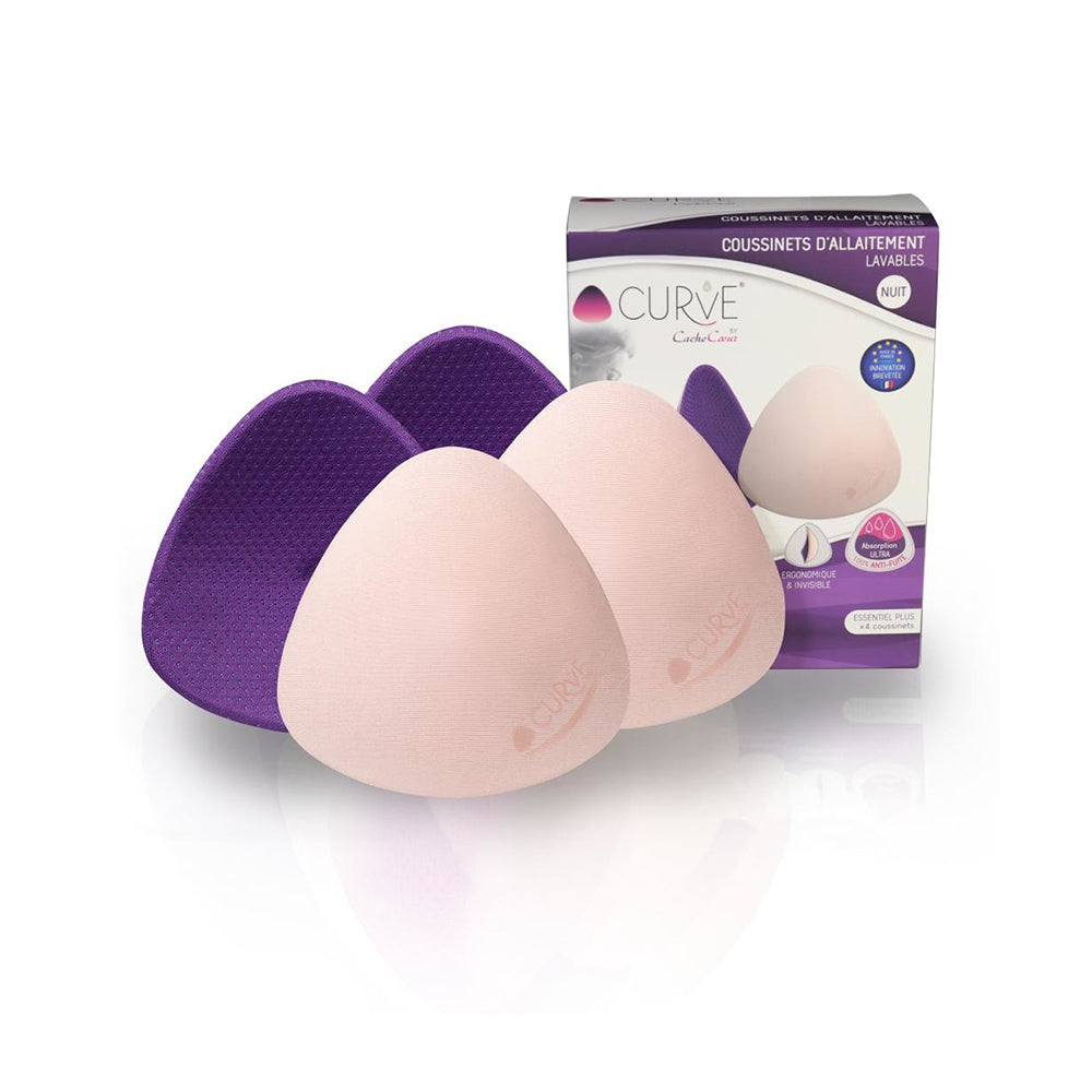 Curve Essential Plus 4 Washable Nusring Pads Night Pur/كيرف إسنشيال بلس 4 وسادات رضاعة قابلة للغسل باللون الأرجواني الليليpple