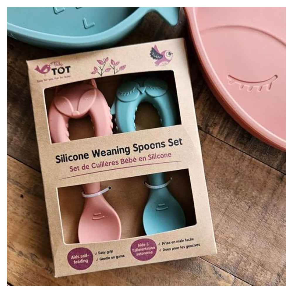 Tidy Tot Silicon spoon twin pack fox and owl / ملعقة سيليكون من تايدي توت، عبوة مزدوجة على شكل ثعلب وبومة