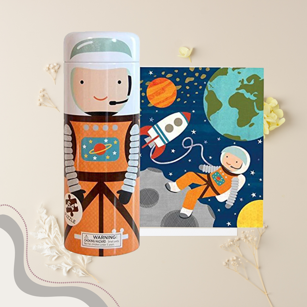 Petit Collage Tin Canister Puzzle — Into Space