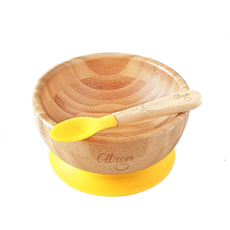 Citron Stay Put Bamboo bowl and spoon