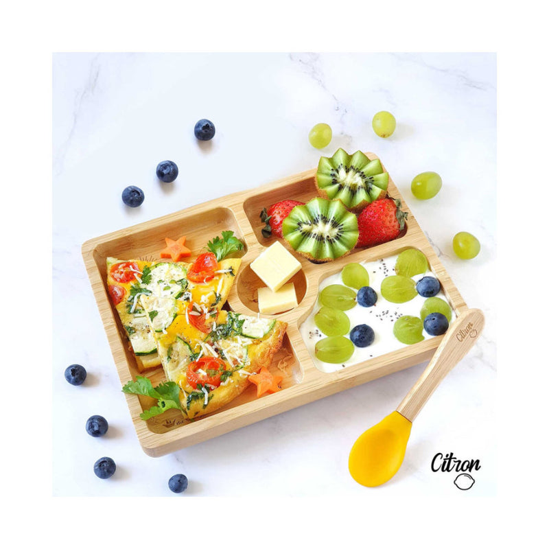 Citron Toddler Square Bamboo Plate  with spoon (without suction)