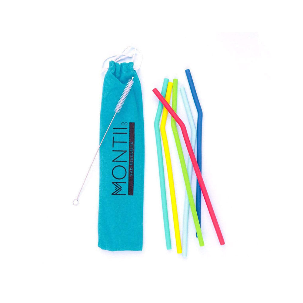 MontiiCo Silicone Straw Set — Blue (6 Pack)