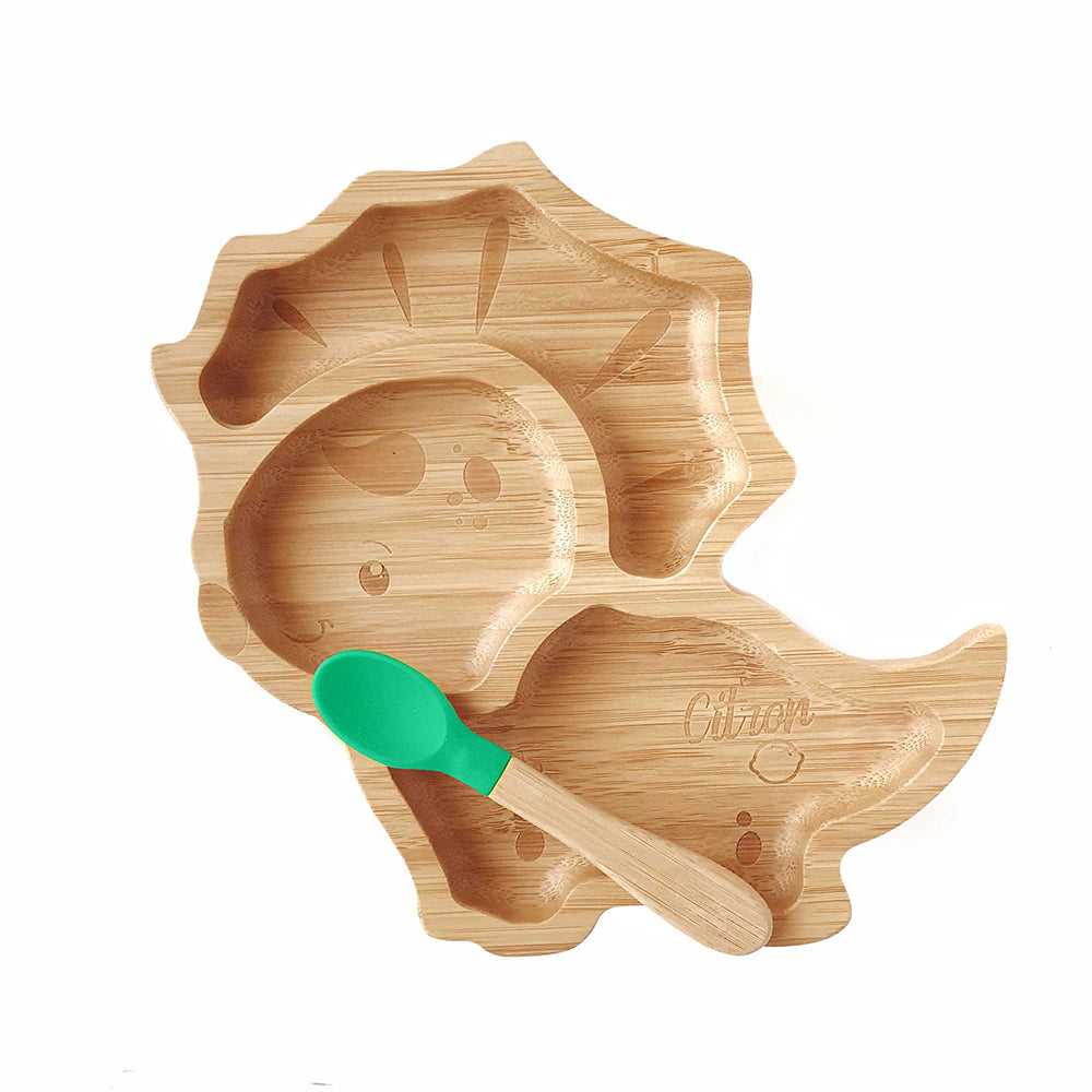 Citron Baby Bamboo Suction Plate with Spoon — view 2